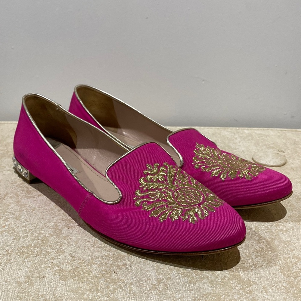 Miu Miu Pink Satin Embroidered Loafers SIZE 38.5